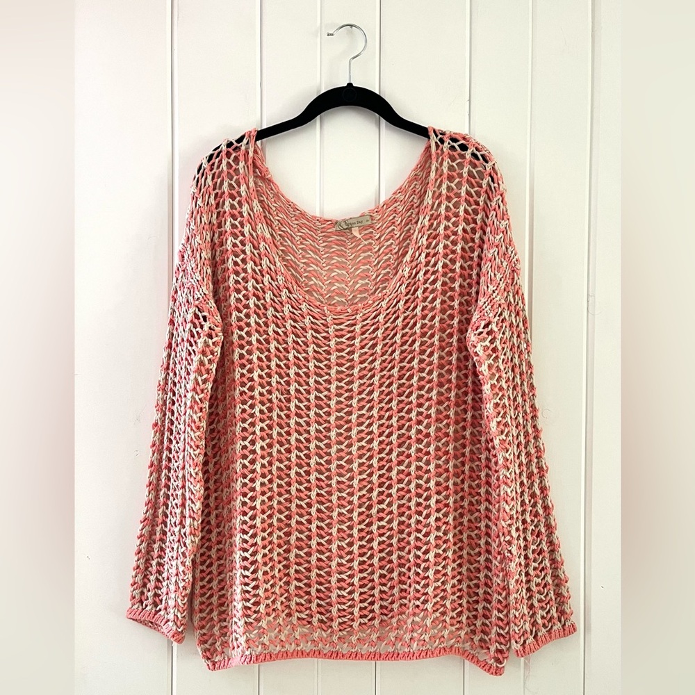 Urban Day Pink/Cream Long Sleeve Knit Top, Sz S/M